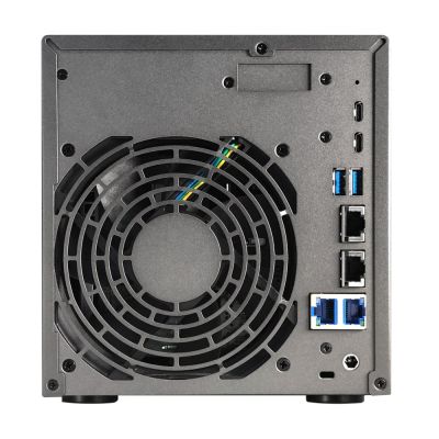3. NAS Asustor AS6804T; Tower; 4x (3.5" SATA HDD/ 2.5" SSD); AMD Ryzen Embedded V3C14; 16G ECC DDR5 SODIMM (max. 64GB), 2x 10GbE, 2x 5GbE, 4x M.2 2280 NVMe PCIe 4.0, 2x USB4, 2x USB 3.2 Gen, 1x optional 10 GbE card