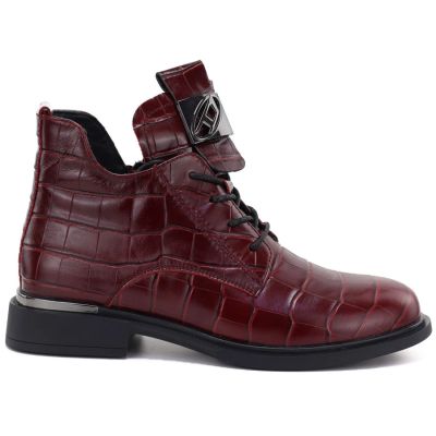 2. Red Crocodile-Effect Leather Ankle Boots for Women Vinceza 86453