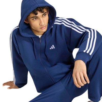 5. Men's adidas Essentials 3-Stripes Fleece Full-Zip Hoodie Navy Blue KY4144
