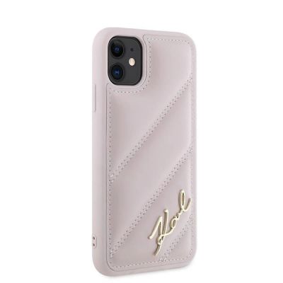 4. Karl Lagerfeld Diagonal Quilted Script case for iPhone 11 / Xr - pink