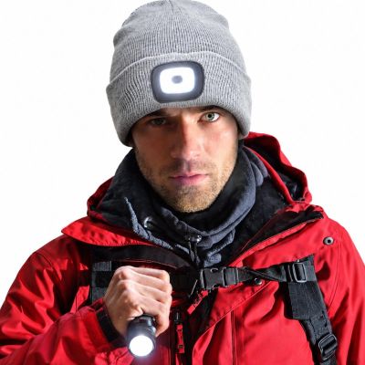 6. GREY HAT WITH 4-LED HEADLAMP 120 LM 3 LIGHT MODES FOR OUTDOOR ACTIVITIES
