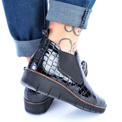 63. Rieker W R474 snakeskin leather ankle boots black
