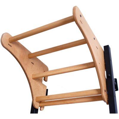 20. GYMNASTIC WOODEN AND METAL WALL BAR WITH 4 HANDLES WITH A WOODEN BAR BENCHK 211B