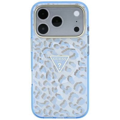 3. Guess IML Leopard Glitter Triangle Logo MagSafe Case for iPhone 17 Pro Max / 18 Pro Max - Blue