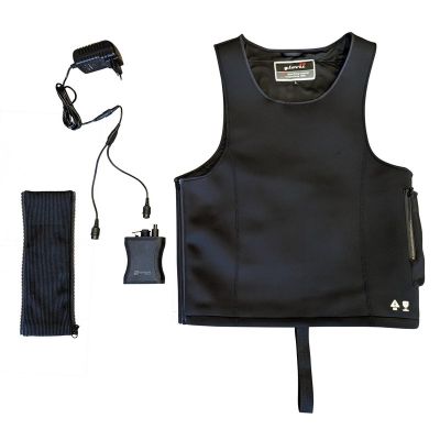 25. GLOVII WATERPROOF, HEATED SURFING VEST, COMPLETE WITH GMV1L BATTERY