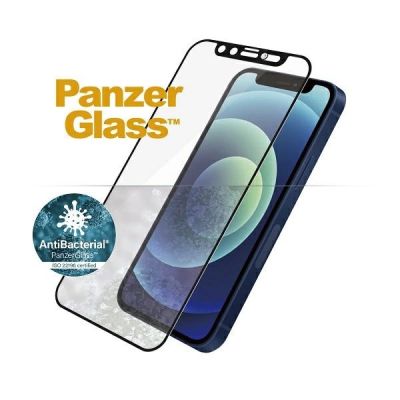 2. PanzerGlass E2E Microfracture Antibacterial Glass with Swarovsky Crystal Camera Cover for iPhone 12 mini - with Black Frame