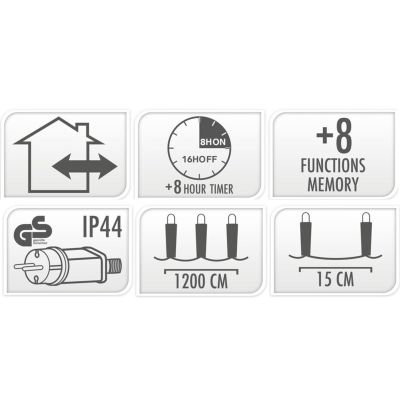 12. CHRISTMAS TREE LIGHTS OUTDOOR LIGHT CURTAIN 360 LED CONTROLLER TIMER WARM WHITE TRANSPARENT CABLE