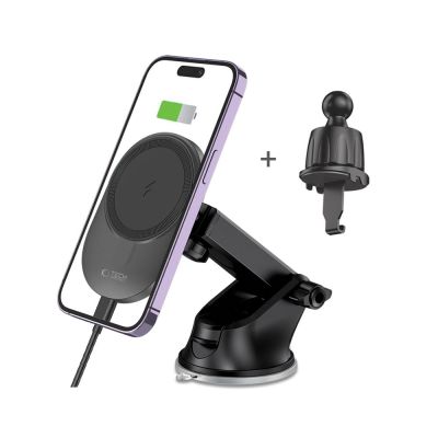 2. Tech-Protect MM15W-V1 Car Phone Holder with MagSafe 15W Wireless Charger for Cockpit/Air Vent - Black