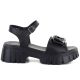 2. Women's leather sandals on a platform with decoration, black Vinceza 26-79611