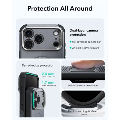 5. ESR Cyber ​​Tough Kickstand MagSafe Case for iPhone 18 Pro Max / 17 Pro Max - Gray