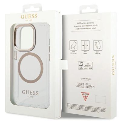8. Guess Metal Outline Magsafe case for iPhone 15 / 14 / 13 - gold