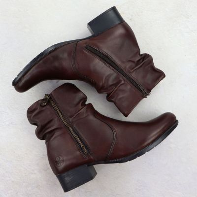 4. Women's brown leather high-heeled ankle boots Rieker 78656-00