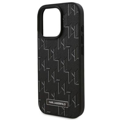 6. Karl Lagerfeld Leather Monogram Metal Logo MagSafe iPhone 16 Pro Case - Black
