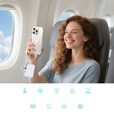 10. Joyroom JR-PBF27 Pro 10000mAh 30W Power Bank with Built-in USB-C Cable and Additional Bidirectional USB-C to Lightning Cable - White