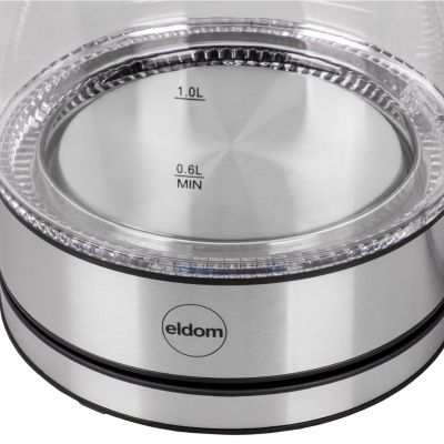 15. ELDOM GLASS CORDLESS KETTLE C420 KETTY 1850-2200W 1.7L NET FILTER ILLUMINATED TANK, HOT PLATE