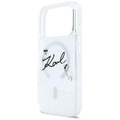 6. Karl Lagerfeld Liquid Glitter Karl Script Logo MagSafe Case for iPhone 17 Pro - Clear