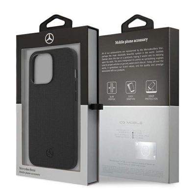 8. Mercedes Leather Meshed Metal Logo Case for iPhone 13 Pro / iPhone 13 - Black