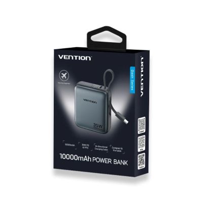 5. Vention 10000mAh 35W PD Power Bank with Built-in USB-C Cable Gray
