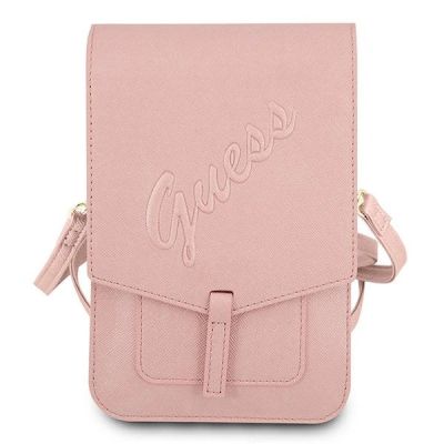 2. Guess Saffiano Script Phone Bag - Pink