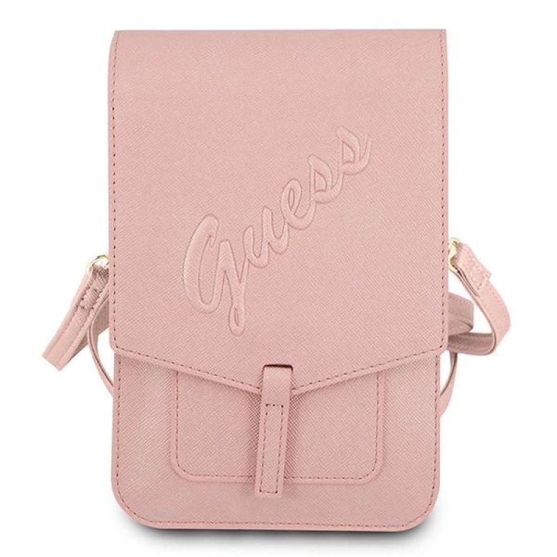 2. Guess Saffiano Script Phone Bag - Pink
