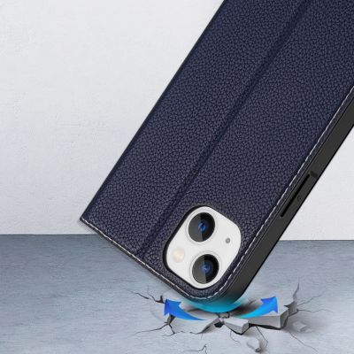 12. Dux Ducis Skin X2 case for iPhone 14 Plus case with magnetic flap blue