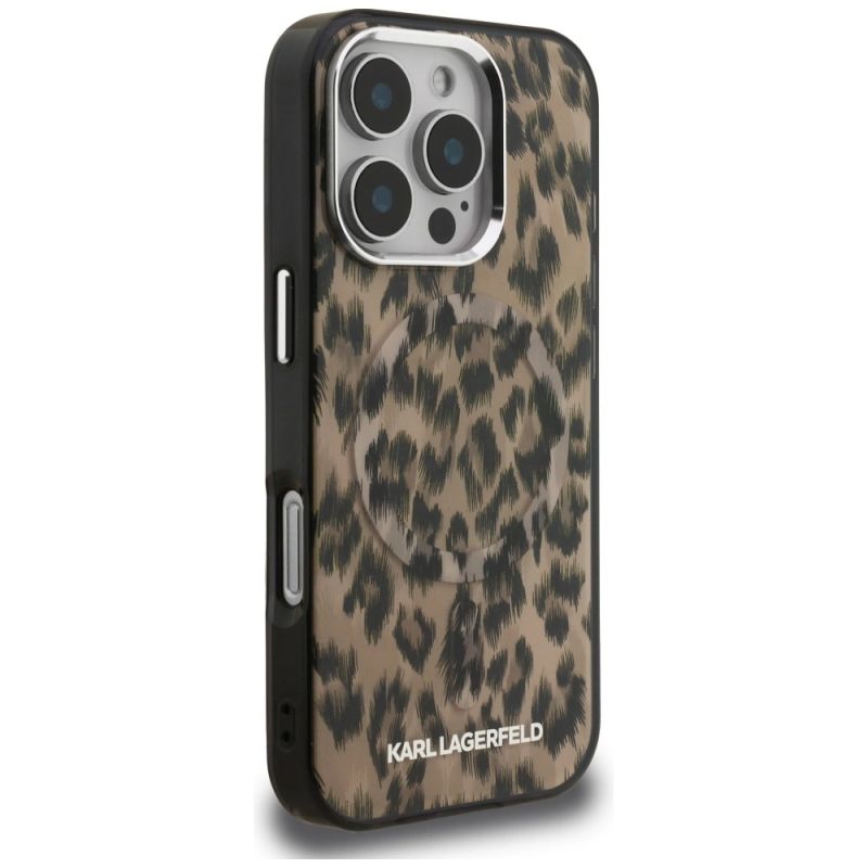 4. Karl Lagerfeld IML Leopard Pattern MagSafe Case for iPhone 16 Pro Max - Brown