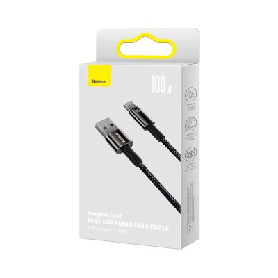 5. Baseus Tungsten Gold USB-A to USB-C Cable 480Mb/s 100W 1m Black (CAWJ000001)