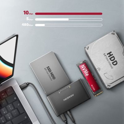 5. Axagon ADSA-CC USB-C 10Gbps - NVMe M.2 SSD & SATA 2.5/3.5 SSD/HDD CLONE MASTER 2 - Digital/Daten - NVMe USB 3.2 Gen 2 (3.1 Gen 2) Type-C Black