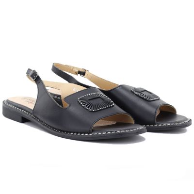 4. Women's black leather sandals S.Barski KV61-6076