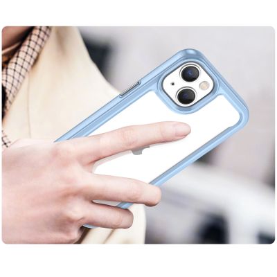 5. Outer Space Case iPhone 14 Plus hard cover with gel frame blue