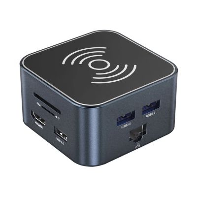 3. Hub USB-C 12 in 1 Wozinsky WHBC09Y8S multifunctional, with wireless charging function, aluminum, with 15 cm cable - gray