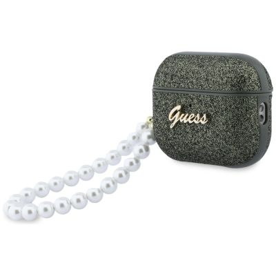 3. Guess Glitter Pearl Strap Case for AirPods Pro 3 - Black and Glitter