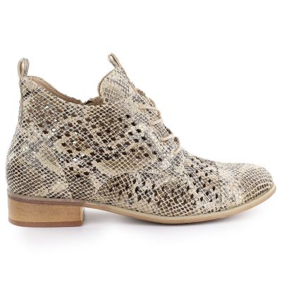3. Women's openwork snakeskin ankle boots, beige, Potocki SZ12091