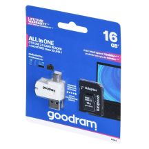 GoodRam All in one M1A4-0160R12 Memory Card with Adapter and Card Reader (16GB; Class 10; Adapter, MicroSDHC Card Reader, Memory Card)
