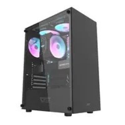 darkFlash DK100 black / ATX / fanless / 3x USB-A / transparent side / without power supply