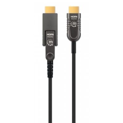 2. MANHATTAN High Speed Active Fiber Optic Cable with Detachable Connector 4K@60Hz UHD, HDMI Male to Micro HDMI Male (Type D) and Detachable HDMI Male (Type A), 20m, HEC, ARC, Gold-Plated Contacts