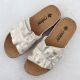 4. Women’s gold platform mules with ruffle detail Rieker V8763-60