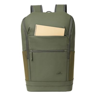 3. Rivacase Eden Backpack Travel Backpack Olive Waxed Leather (Pull Up), Polyester, Recycled Polyethylene Terephthalate (rPET)