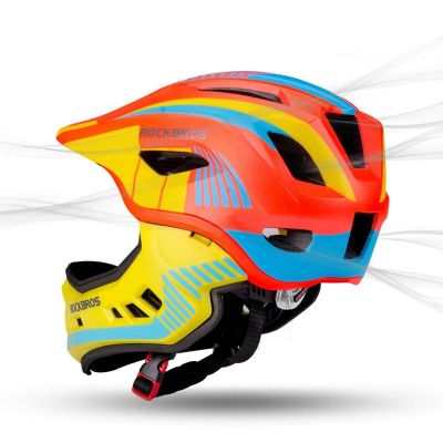 5. Rockbros TT-32SOYB-M children's bicycle helmet with detachable chinbar, size M - yellow-orange