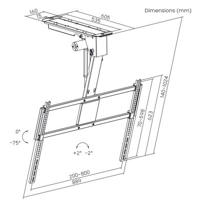 12. MACLEAN ELECTRIC TV MOUNT, CEILING, TUYA SUPPORT, MAX. VESA 800X400, FOR TV 43-86", MAX. 55KG MC-176 T