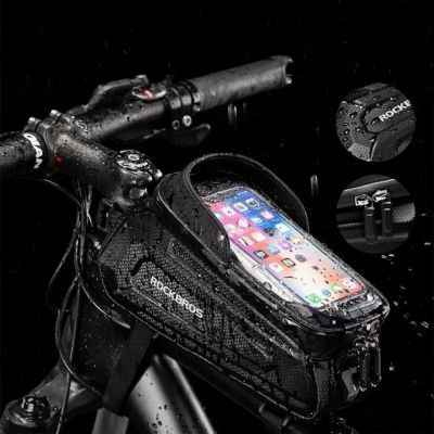 8. Rockbros B68-1 frame-mounted bicycle bag with phone pocket, 1.7l, black