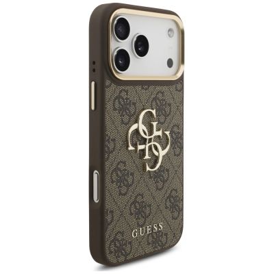 4. Guess 4G Big 4G Classic Logo Big Strap Metal Buttons Case for iPhone 18 Pro / 17 Pro – brown