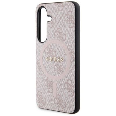 6. Guess 4G Collection Leather Metal Logo MagSafe Case for Samsung Galaxy S24 - Pink