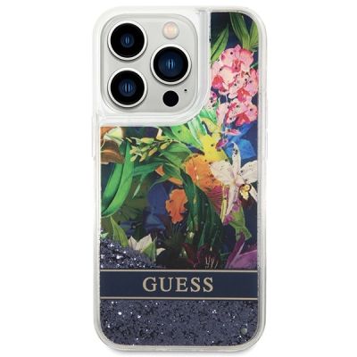 3. Guess Flower Liquid Glitter case for iPhone 14 Pro Max - blue