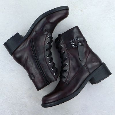 14. Women's burgundy ankle boots with buckle Rieker 75431-35