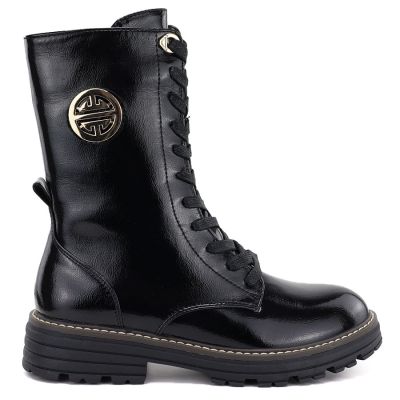Women's patent leather ankle boots, insulated, black, Jezzi ASA259-10