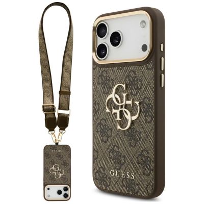 Guess 4G Big 4G Classic Logo Big Strap Metal Buttons Case for iPhone 18 Pro Max / 17 Pro Max – brown