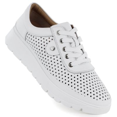 Women's leather openwork shoes, white, Vinceza 79629