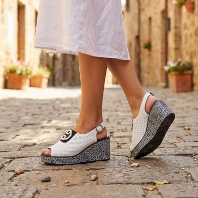 7. Women's leather wedge sandals with openwork white S.Barski 7014