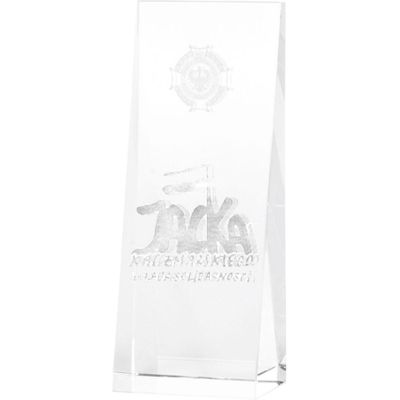 3. 3D engraved glass trophy in a case